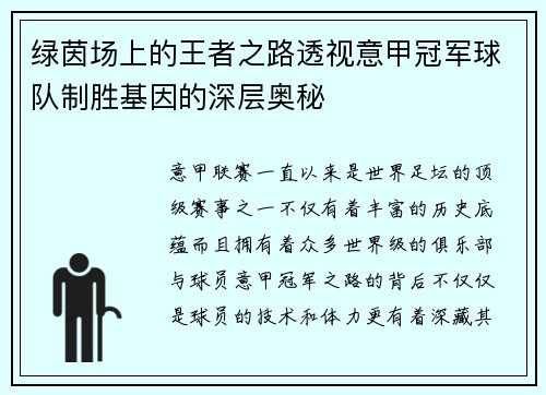 绿茵场上的王者之路透视意甲冠军球队制胜基因的深层奥秘