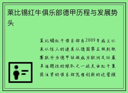 莱比锡红牛俱乐部德甲历程与发展势头